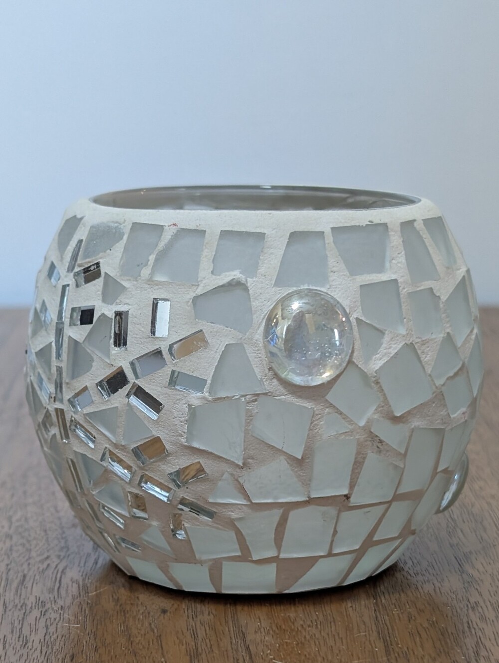 Vintage Home Interiors Snowflake White Mosaic Glass Votive Candle Holder
